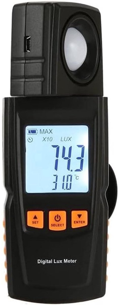 Digitale Luxmeter - Lichtmeter Tester - Verlichtingssterkte Meten - Automatische Bereikverschuiving - 200.000 Lux - Zwart