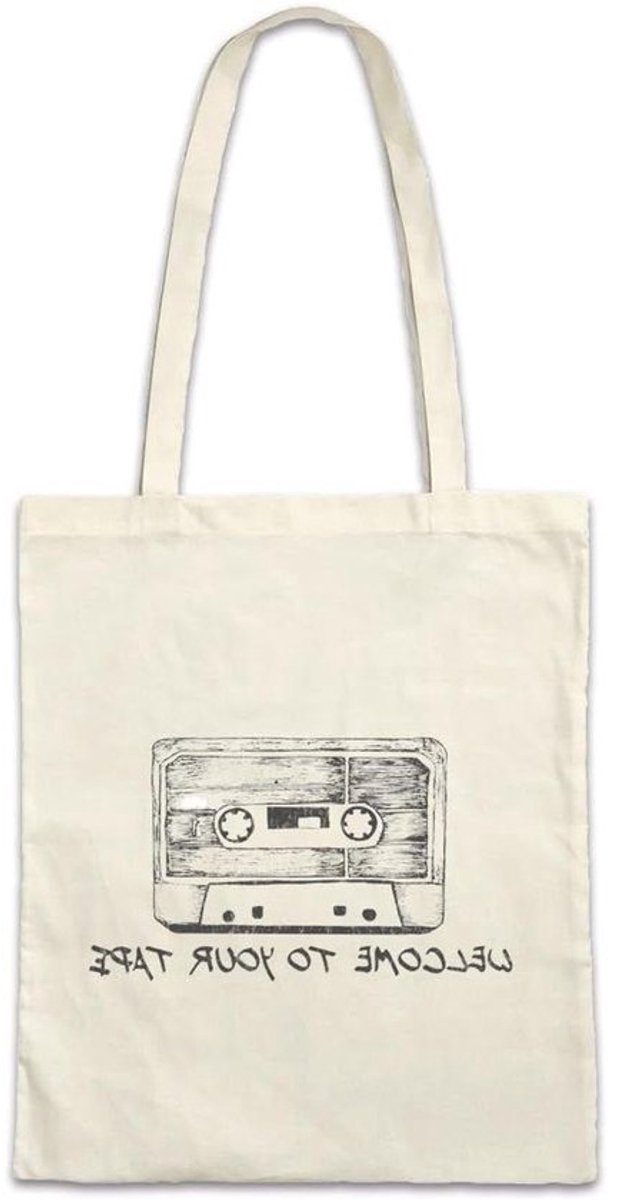 Katoenen Boodschappentas - Schoudertas Shopper - Boodschappen Doen - Hoogwaardige Print - 38 cm x 42 cm - Beige