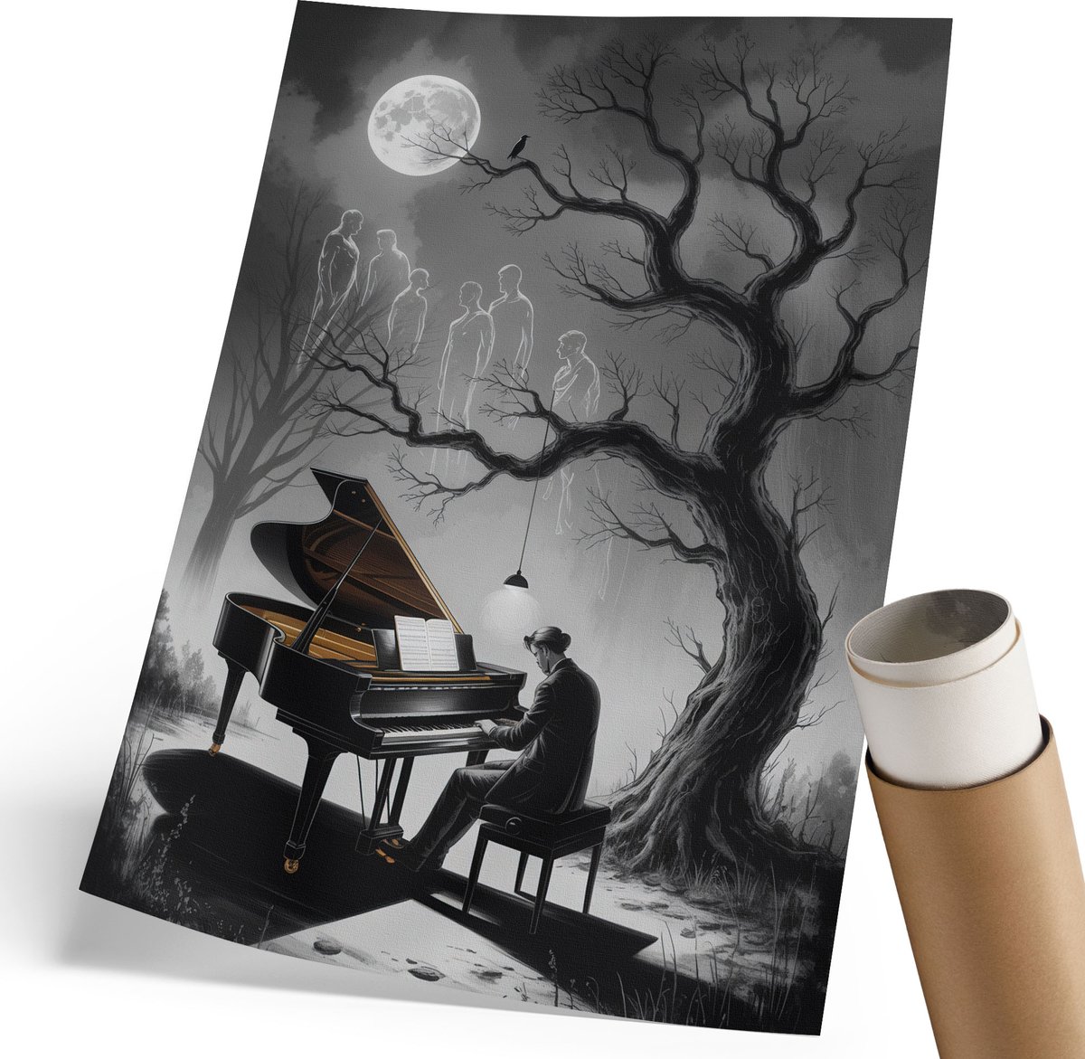 Coloray Polycanvas Poster - Tekening Van Een Mens, Wit - 420 x 594 mm - Zwart-wit Wandposter - Rechthoek - Canvasposter - Woonkamer - Minimalist