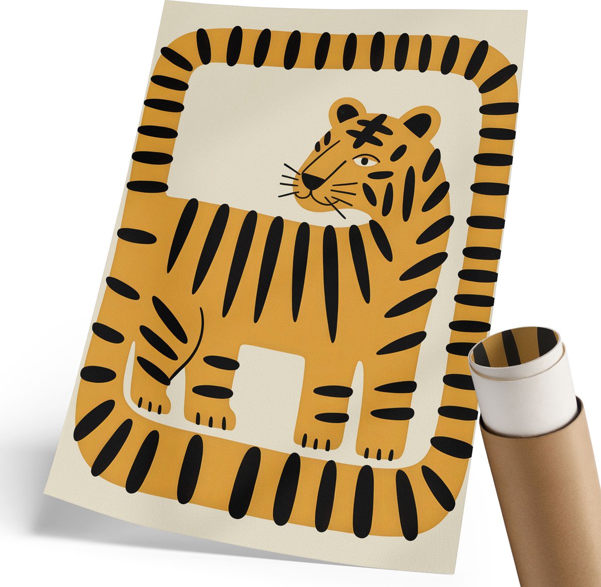 Coloray Polycanvas Poster - Grafische Tijger, Illustratie - 210 x 297 mm - Zwart Illustratie - Rechthoek - Muurdecoratie - Woonkamer, Slaapkamer, Kantoor - Kinder