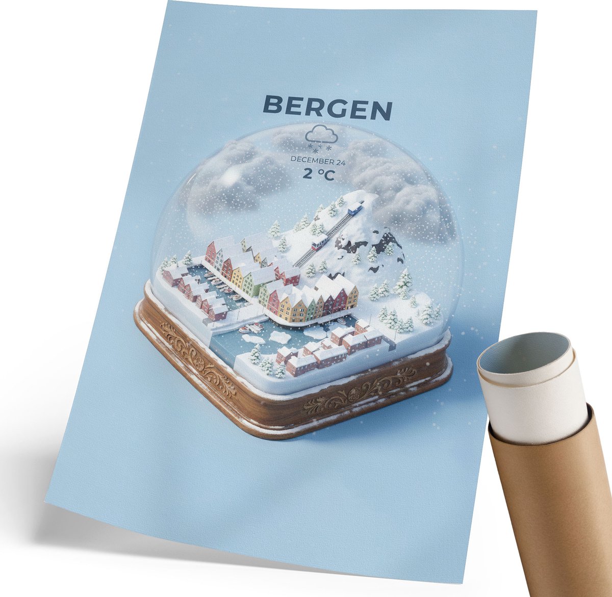 Coloray Canvas Poster Polycanvas - Bergen Sneeuwbol, Illustratie - 210 x 297 mm - Blauw Poster - Rechthoek - Wandkunst - Woonkamer, Slaapkamer, Kantoor - Modern