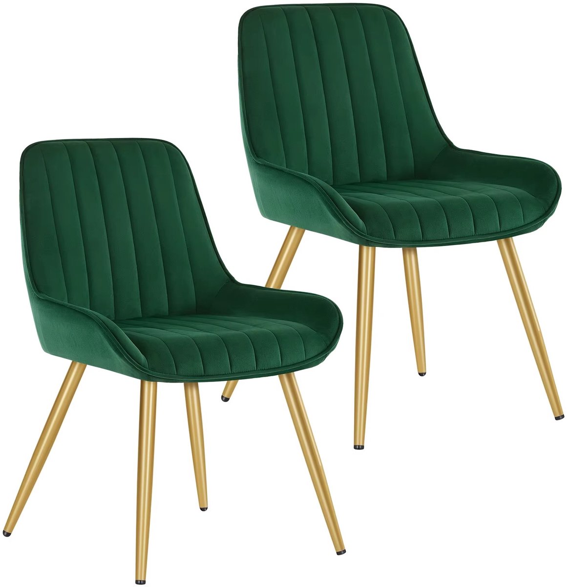 Whoopr® Set van 2 Fluwelen Eetkamerstoelen met Armleuningen – Ergonomische Gestoffeerde Keukenstoelen met Rugleuning – Moderne Designstoelen - Gouden Poten – Belastbaar tot 150 kg Groen
