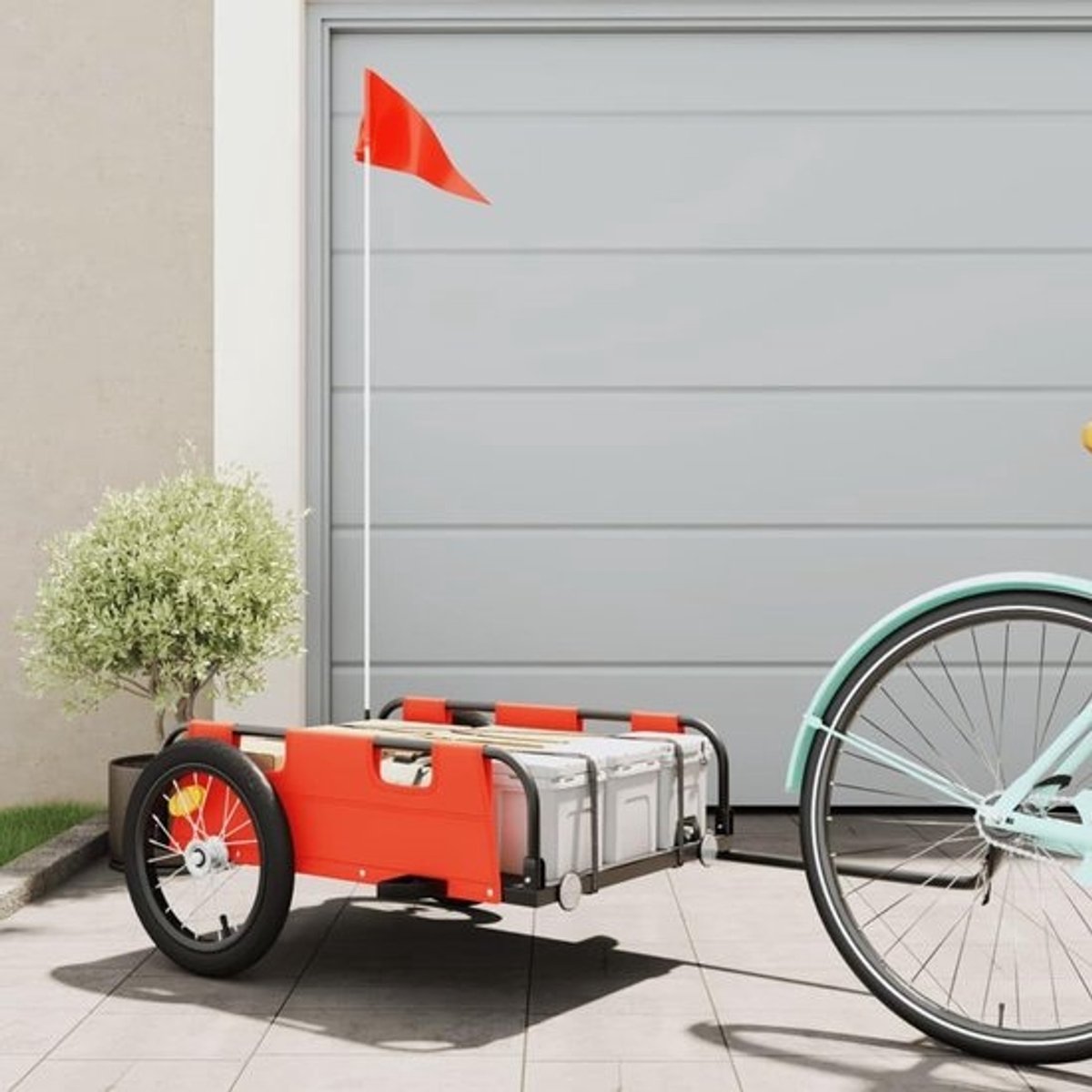 Fietsaanhanger - Fietskar Vrachttrailer - Goederen Vervoeren - Robuuste Constructie - 126 x 63 x 36 cm - Oranje