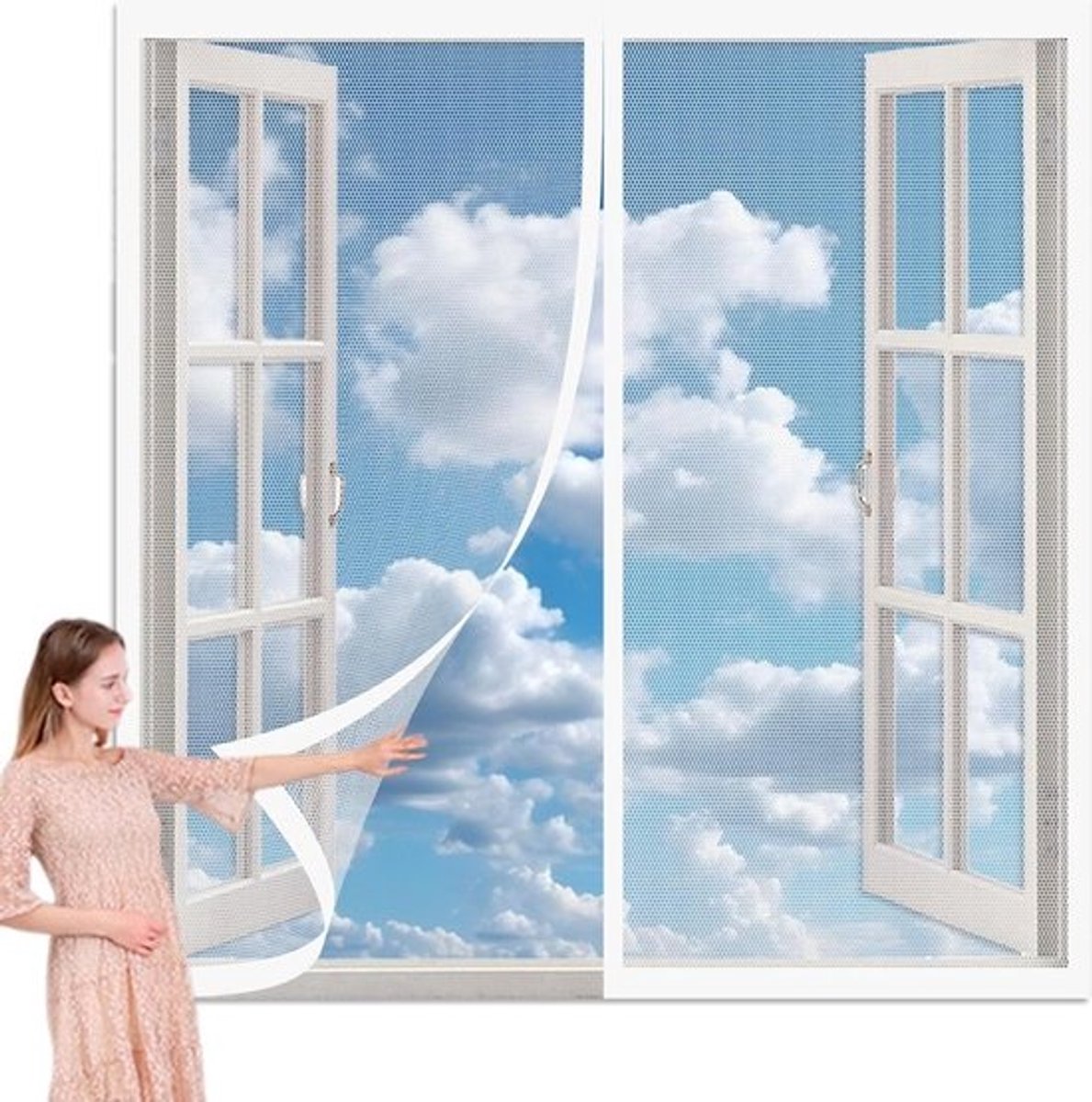 Magnetisch Hor - Vliegenhorren Raam - Insecten Buiten Houden - Zonder Boren - 91 x 72 cm - Wit