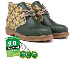 Goby Dames Veterboots – Groene Vintage Print – Handgemaakt Vegan Leer – Comfortabele Damesboots – Maat 39