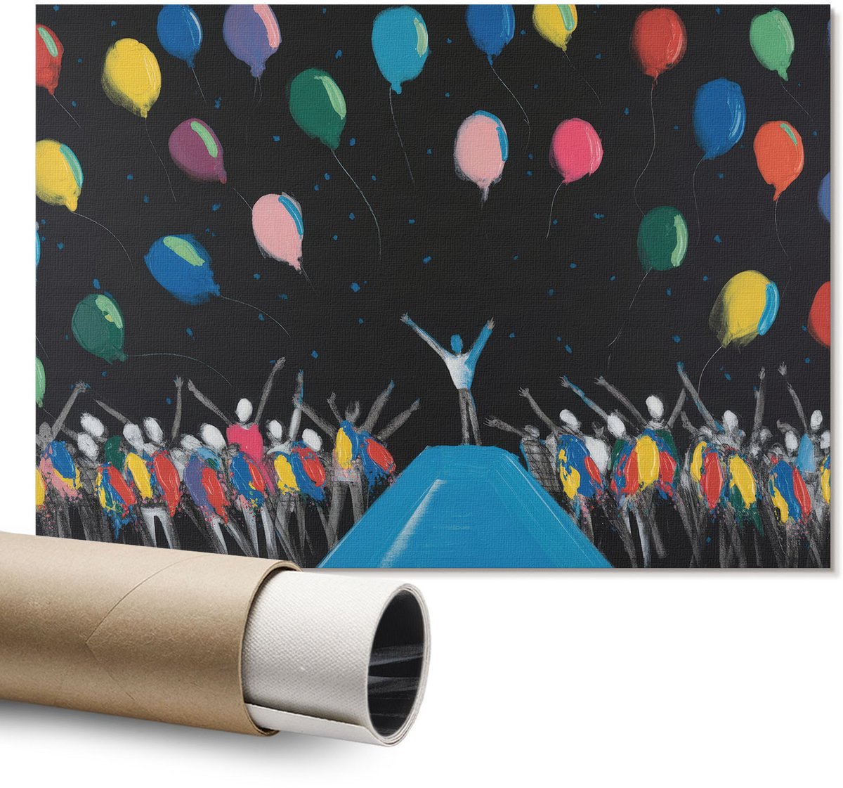 Coloray Polycanvas Wandposter – Kleurrijke Vreugde, Zwart – A1 – Wit Motief – Rechthoek – Canvas Wandposter – Slaapkamer – Klassiek