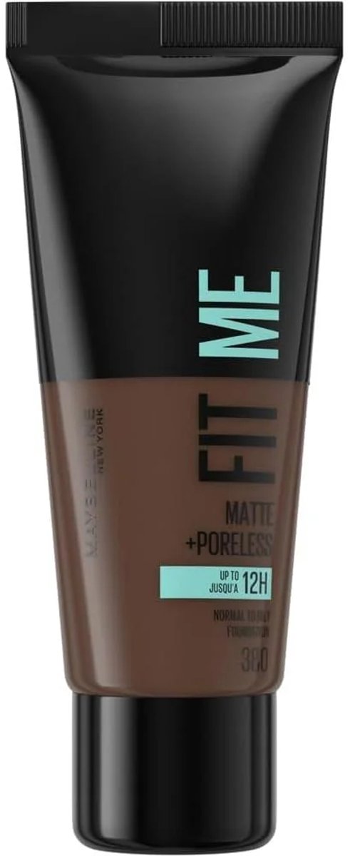 Maybelline New York - Fit Me Matte + Poreless Foundation - 378 Cool Espresso - Medium Dekkende Foundation met Matte Finish voor de Normale tot Vette Huid - 30 ml