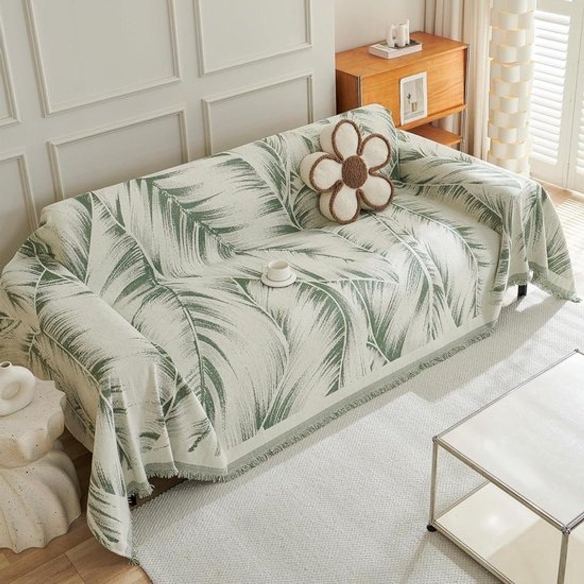 Omkeerbare Banksprei - Decoratieve Plaid - Bank Beschermen - Chenille Jacquard - 180 x 230 cm - Groen