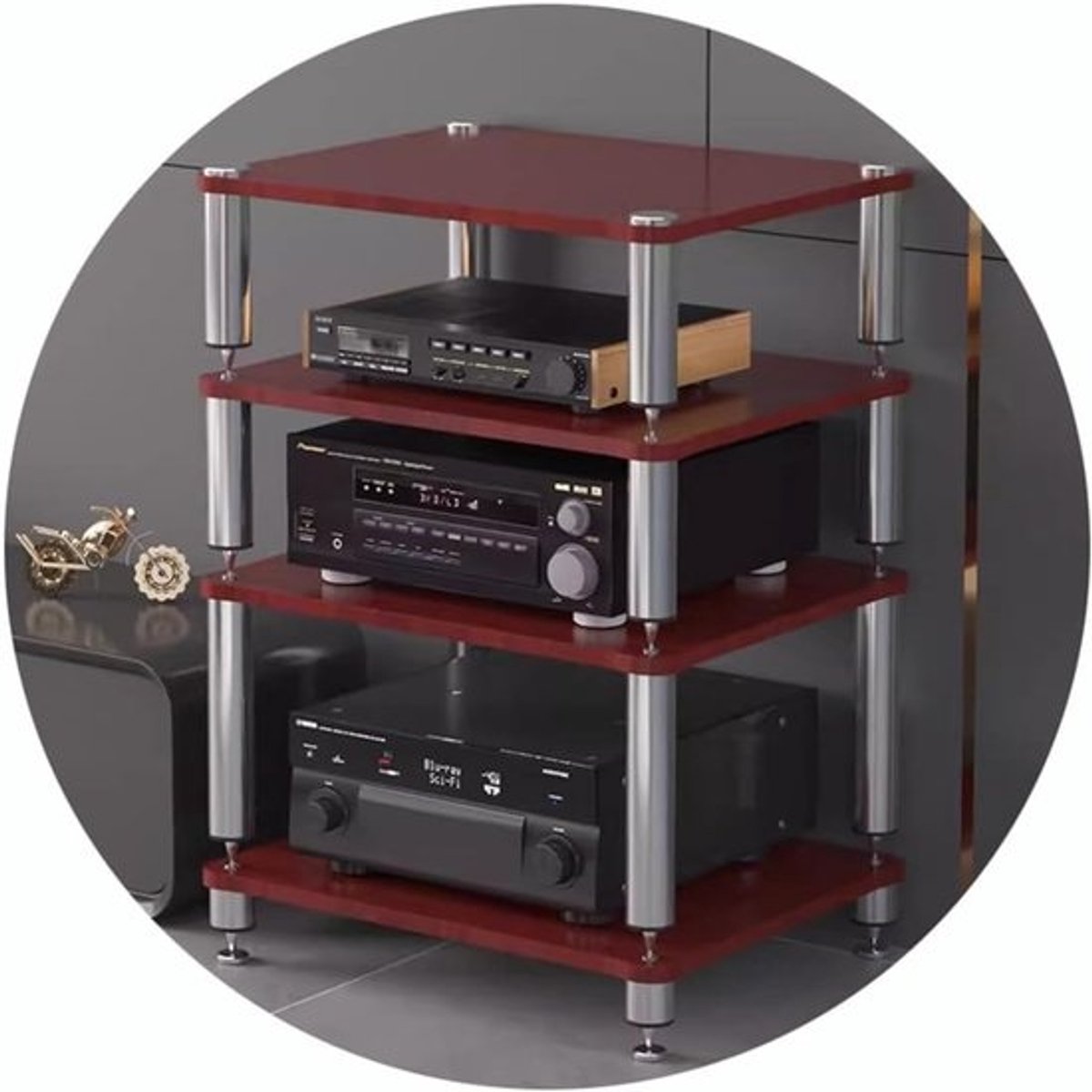 Hifi Rack - Apparaten Kast Geluid - Muziek Luisteren - Schokabsorberende Voeten - 60x48x80cm 4 Lagen - Rood