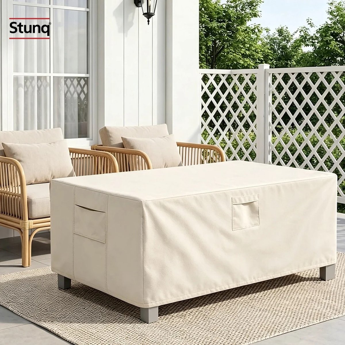 Stunq Buiten tafelhoes voor terrastafel, waterdicht, UV-bestendig, 123x72x44 cm, beige