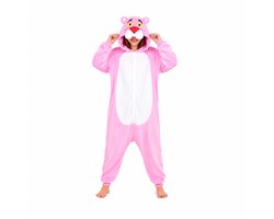 Roze Panter onesie maat 134/140 - Dieren – Verkleedkleren - kinderen - jongens - meisjes - Huispak - Carnaval