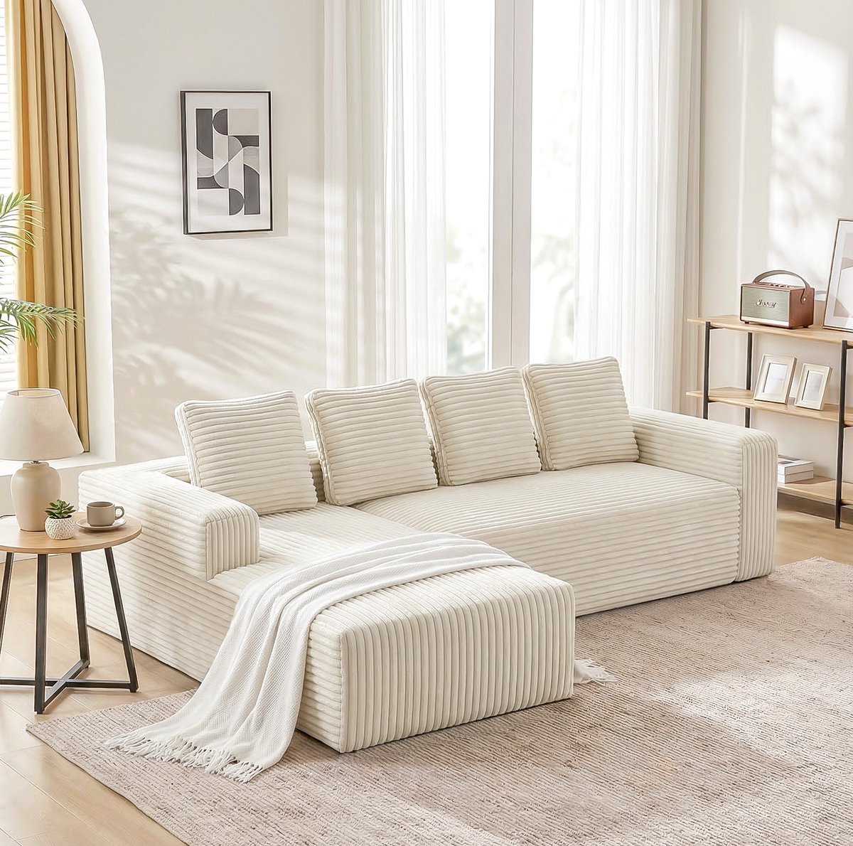 MODFU - Hoekbank - Modulair - L-Vorm - Woonkamer - Stof - Beige