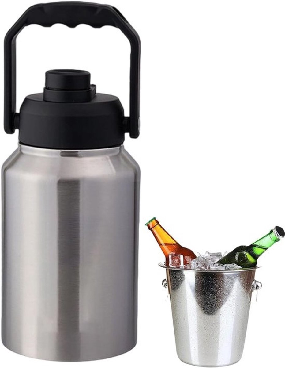 Geïsoleerde Ijsbeker - Drankkoeler - Buitenactiviteiten - Stevig Dubbelwandig - 2 Liter - Grijs
