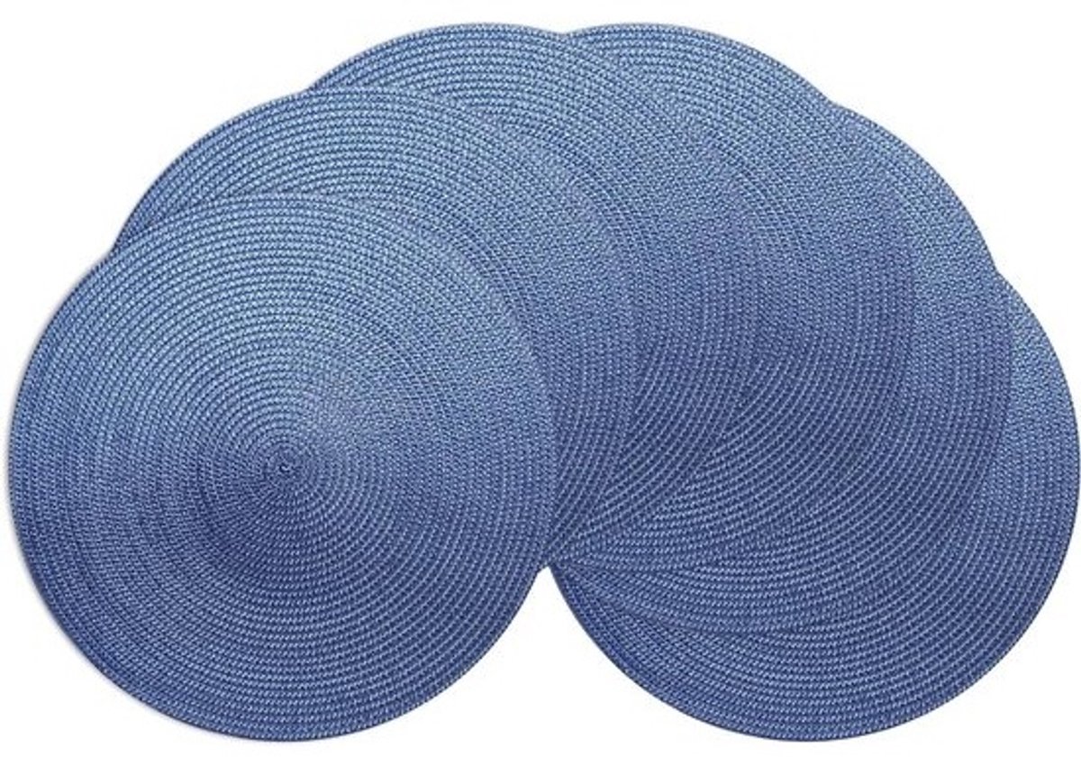 Ronde placemats - Tafelonderleggers - Tafel beschermen - Hittebestendig geweven - 35 cm - Blauw