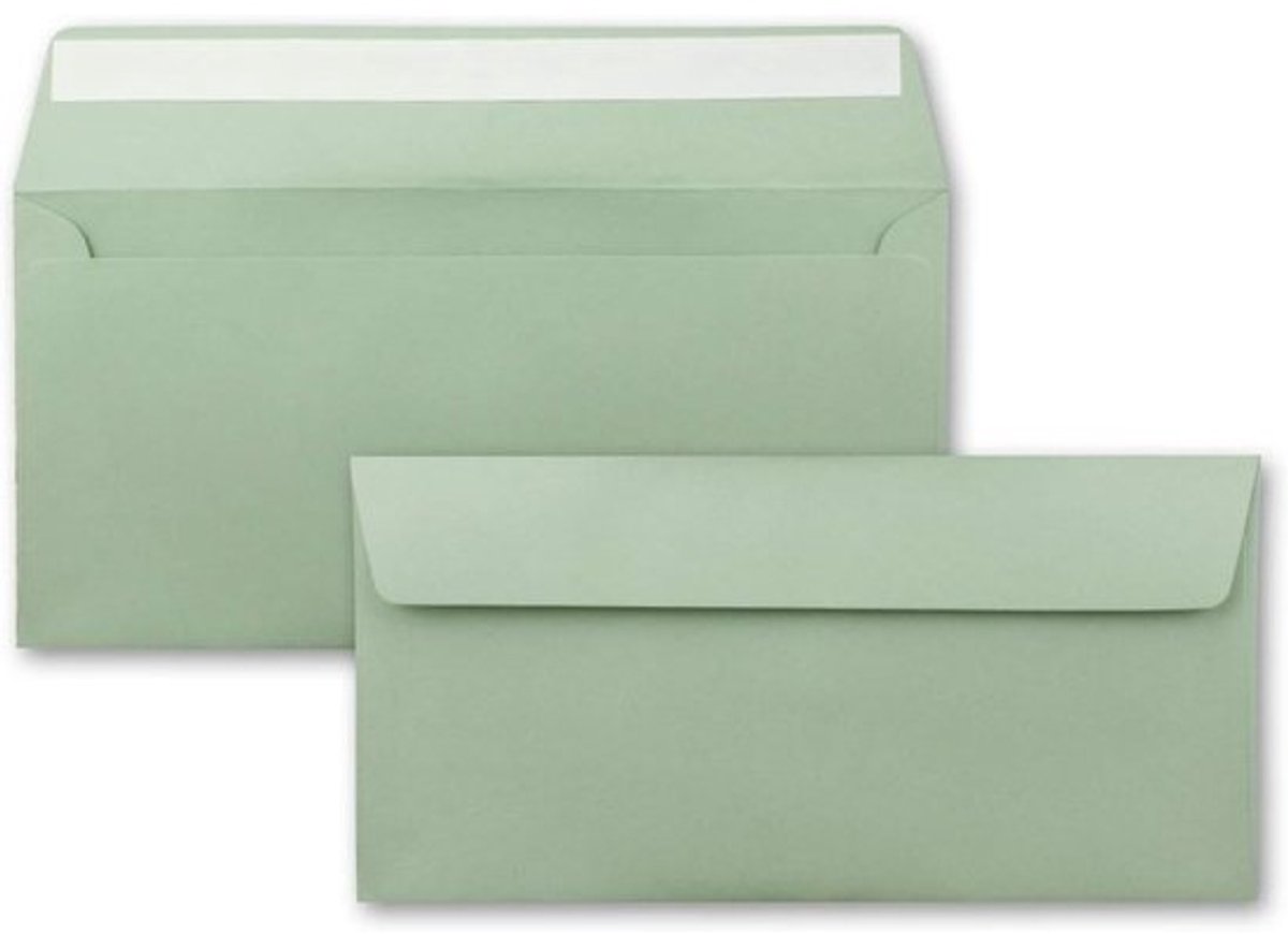 50 Lange Enveloppen DIN Lang (11x22 cm) Eucalyptus Groen - 120 g/m² - Zelfklevend