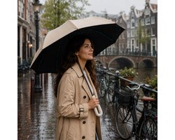 NAKA Home Opvouwbare Paraplu - Automatisch Openen en Sluiten - Windbestendig - Karabijnhaak Handvat - Beige