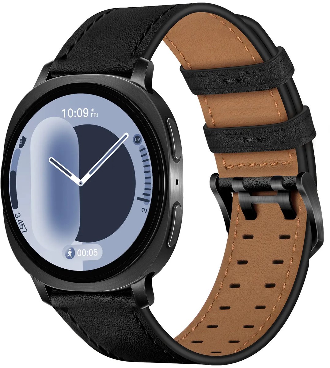 Strap-it Leren bandje met dubbele pin geschikt voor Samsung Galaxy Watch 9 (40/44mm) / Watch 8 (40/44mm) / 8 Classic (46mm) - Zwart