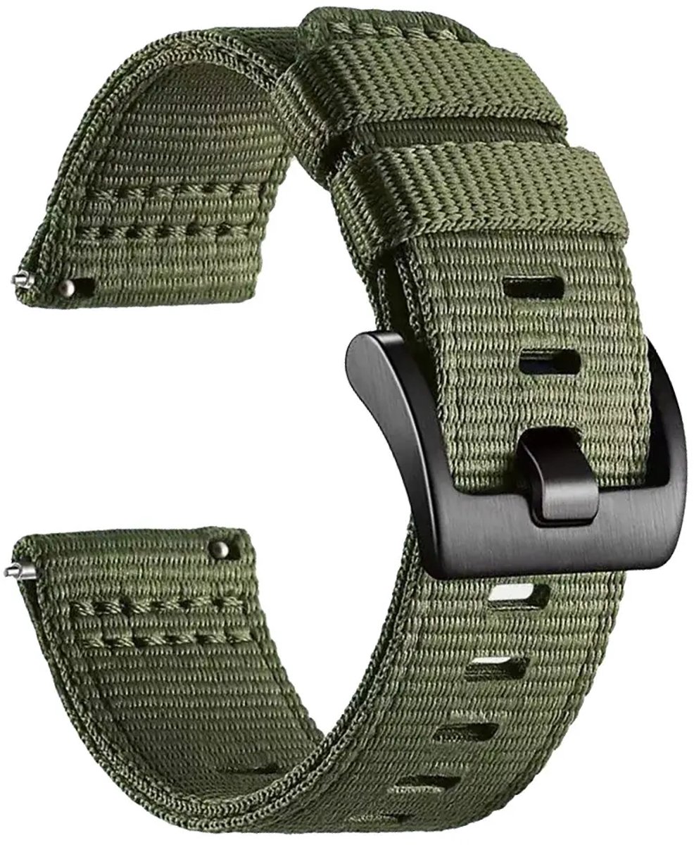 Strap-it Nylon bandje met gesp geschikt voor TicWatch Pro 5 Enduro / Coros Nomad / Coros Apex 4 46mm / Garmin Venu X1 - Groen