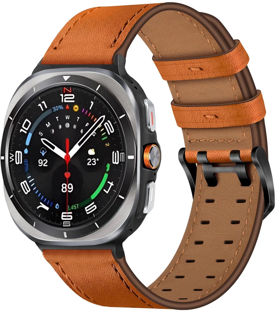 Strap-it Leren bandje met dubbele pin geschikt voor Samsung Galaxy Watch Ultra 2 (2026) / Ultra (2024/2025) - Oranje