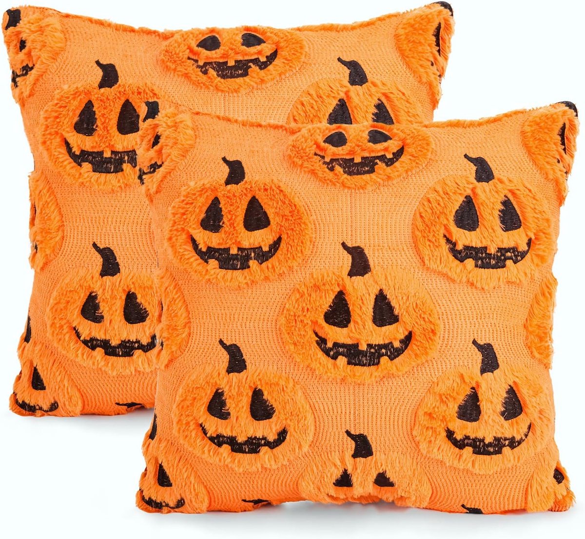 Set van 2 Halloween kussenslopen - Kussenhoezen - 45 x 45 cm - Kussenslopen met pompoenpatroon - Machinewasbaar - Zachte en duurzame stof - Geschikt voor banken en terrassen - Ideaal cadeau voor Halloweenliefhebbers