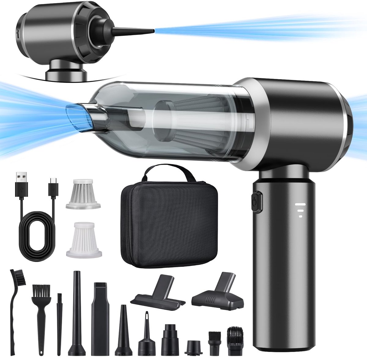 Handstofzuiger Draadloos 18000Pa – 3-in-1 Auto Stofzuiger & Luchtblazer – 6000mAh – HEPA Filter – USB-C