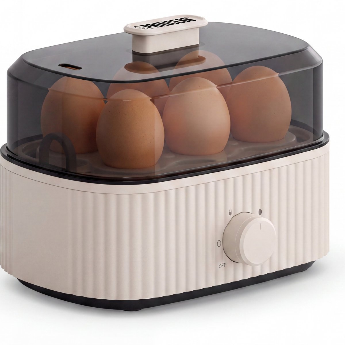 Princess Wave Eierkoker 262047 - Retro - Beige/Zwart - Kookt 6 Eieren Tegelijk - Inclusief Maatbeker met Eiprikker - Automatische Uitschakeling - 300 Watt