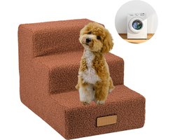 Dogeste hondentrap 3 treden voor hond en kat, opstapje voor bank en bed, antislip, afneembare hoes, teddy, kleur bruin