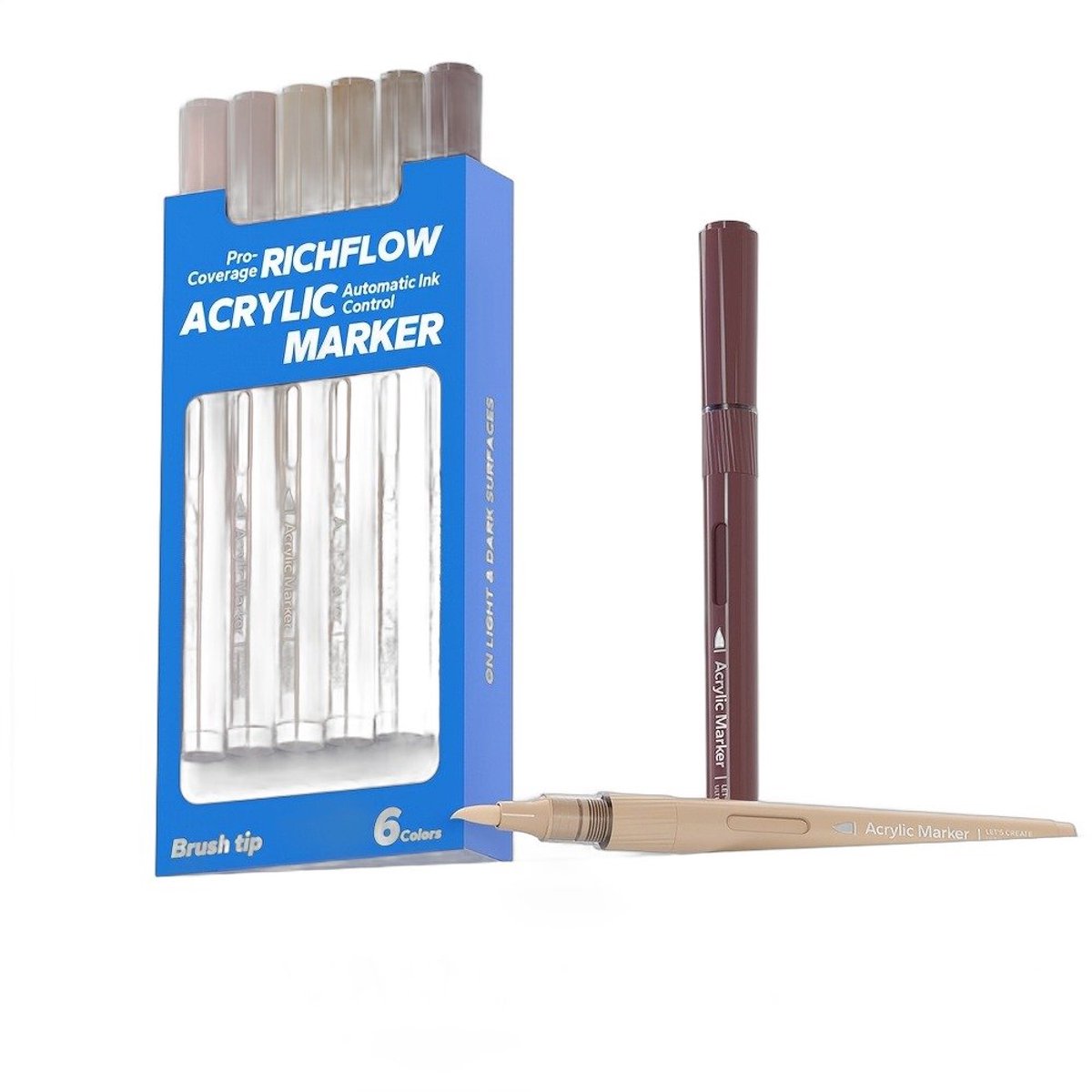 Currero Aquamarkers - Twinmarkers - Brushpennen - Stiften - Markeerstiften Op Waterbasis - Dual Tip - Tekenen En Kleuren - WBruin 6 Stuks
