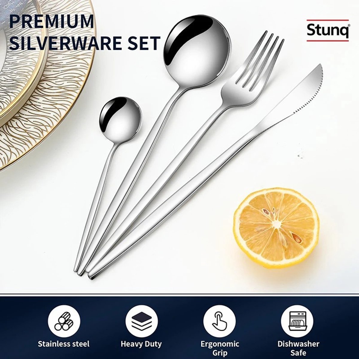 Stunq® 24-delige roestvrijstalen bestekset, spiegelpolijst, voor 6 personen