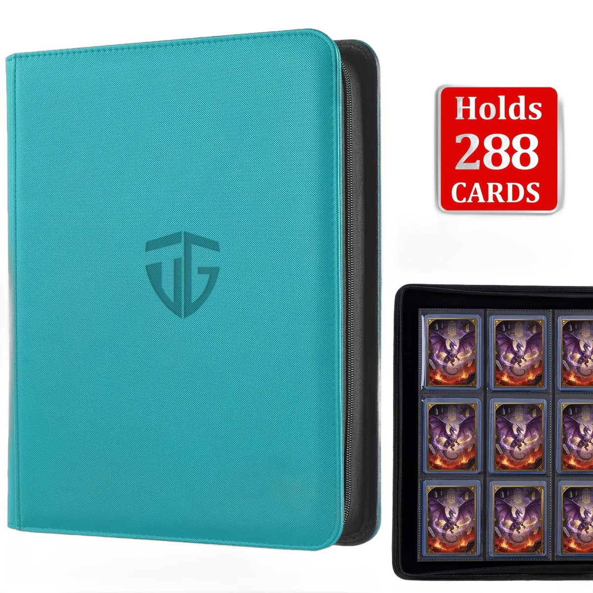 Currero Toploader Binder - Verzamelmap Kaarten - Geschikt voor Pokemon - 4 Pocket - 9 Pocket - 12 Pocket - Trading Card Map - Toploadermap - Nieuw Turquoise Blauw - 288 Kaarten