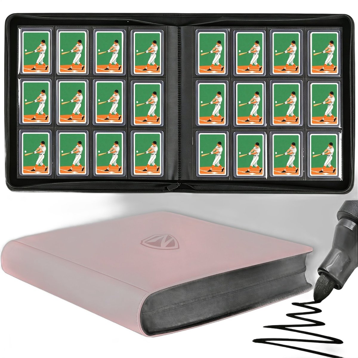 Currero Toploader Binder - Verzamelmap Kaarten - Geschikt voor Pokemon - 4 Pocket - 9 Pocket - 12 Pocket - Trading Card Map - Toploadermap - Lichtroze - 384 Kaarten