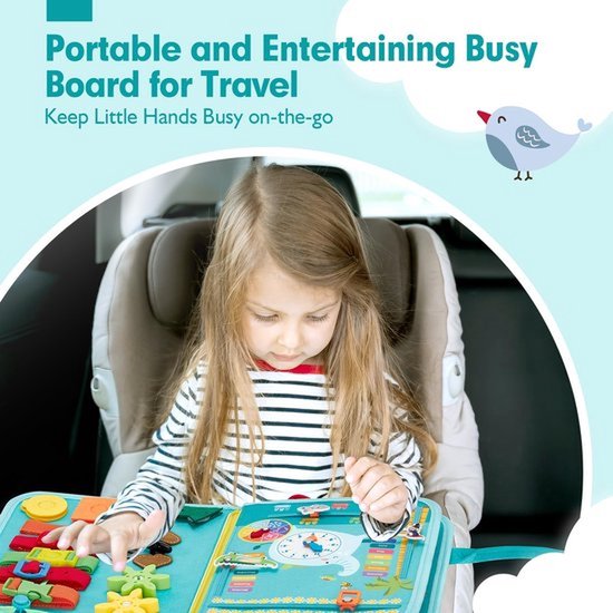 Busy Book Vanaf 1 Jaar - Quiet Book Vanaf 1 Jaar - Vilt Busy Board 2 - Montessori Speelgoed 2 Jaar - Motoriek Speelgoed Voor Reizen, Auto, Vliegtuig, Ideaal Educatief Sinterklaas Speelgoed - Lichtblauw — afbeelding 3