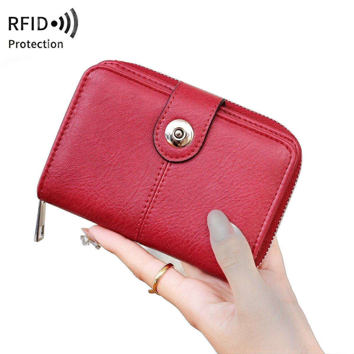 Currero Portomonee - Portemonnee Dames & Heren - RFID Anti Skim - Pasjeshouder - Klein Model - Met Rits - Kunstleer - Rood