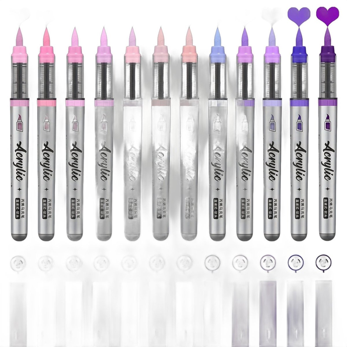 Currero Aquamarkers - Twinmarkers - Brushpennen - Stiften - Markeerstiften Op Waterbasis - Dual Tip - Tekenen En Kleuren - Paars 12 Stuks
