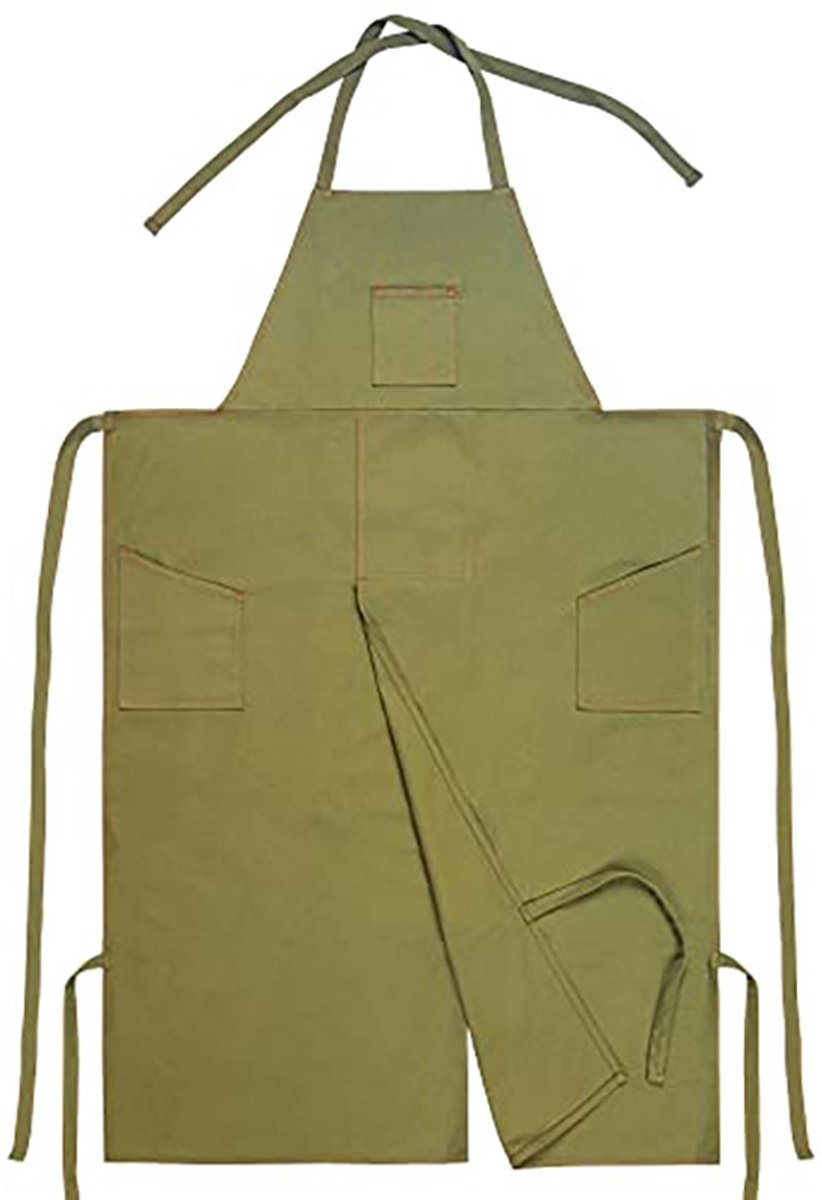 Canvas schort - waterdicht - lang schort met gesplitste pijpen - schort met zakken - kappersuniform - groen