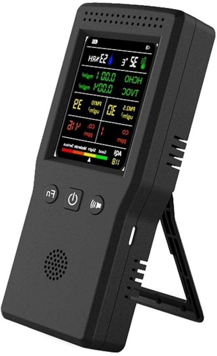 Luchtkwaliteitsmonitor - CO2 Meter Detector - Binnenklimaat Meten - 9 In 1 Metingen - 157 x 70 x 30 mm