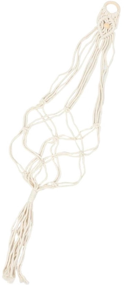 Macramé Hanger - Decoratieve Mand - Planten Ophangen - Handgemaakt Ontwerp - 98 cm Lengte - Wit