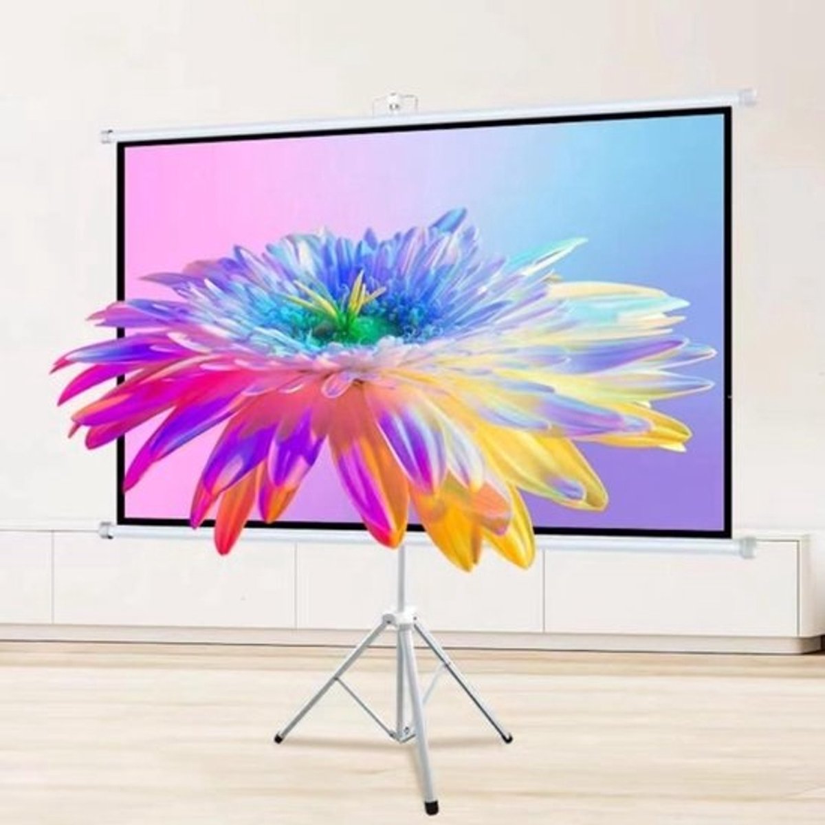 Projectiescherm met Statief - Filmscherm Uitschuifbaar - Thuisbioscoop Maken - Kreukvrij Glasvezel Doek - 60 inch - Wit