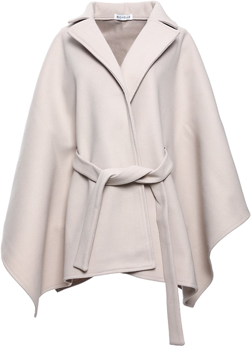 Dames Cape Jas met Reverskraag - Poncho Jas met Strikceintuur - Elegante Wintercape & Omslagdoek - Warme Dames Jas - Cadeau voor Vrouw - Beige
