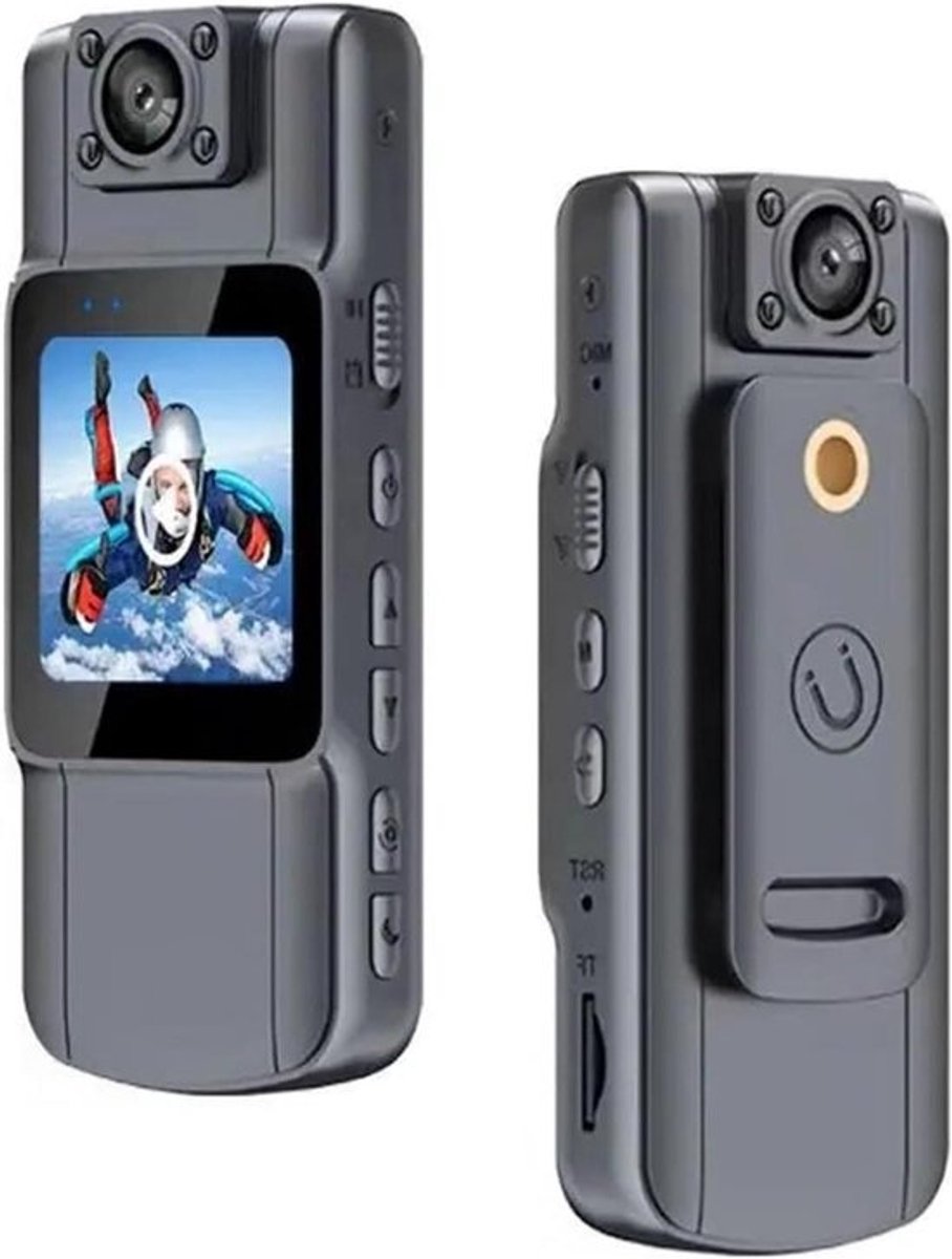 Bodycam met HD Scherm - Draagbare Camera Mini Camcorder - Veiligheid Documenteren - Draaibare Lens Nachtzicht - 10 Gram - Zwart