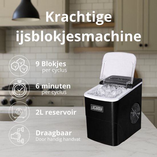 Lacardia IJsblokjesmachine 2L - IJsblokjesmaker met Zelfreinigingsfunctie - 12kg per 24 Uur - Inclusief IJsschep - Zwart — afbeelding 4
