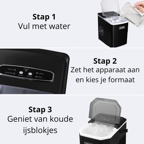 Lacardia IJsblokjesmachine 2L - IJsblokjesmaker met Zelfreinigingsfunctie - 12kg per 24 Uur - Inclusief IJsschep - Zwart — afbeelding 2