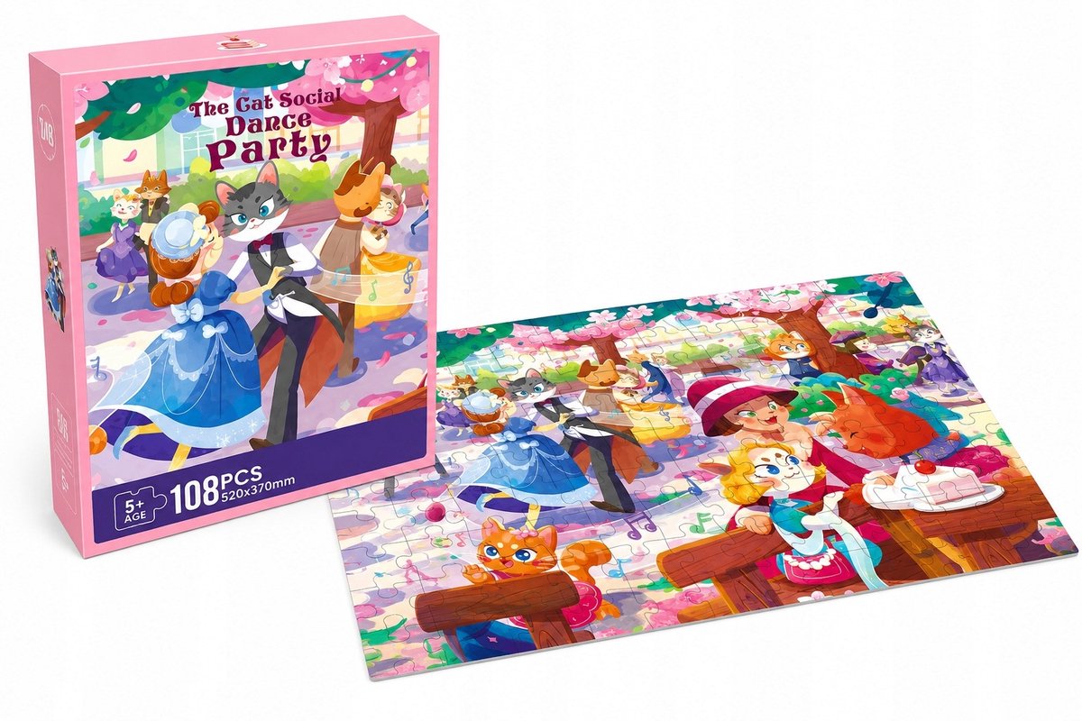 Merkloos Puzzel 108 Stukjes: Kattenbal Dansfeest voor Kinderen 5+