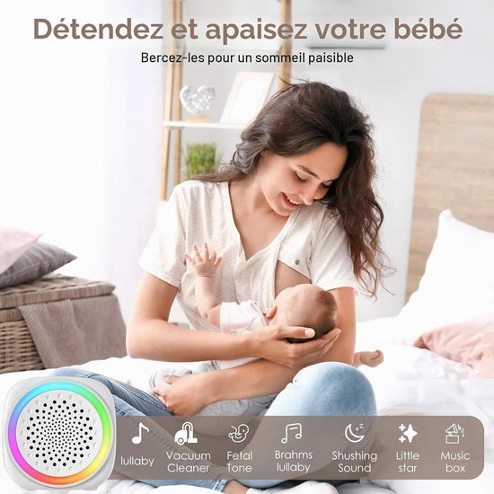 Draagbare Witte Ruis Machine met zacht nachtlampje, 26 naadloze rustgevende geluiden, timer en geheugenfunctie, USB-C oplaadbaar, geschikt als slaaphulp voor baby’s, kinderen en volwassenen — afbeelding 2
