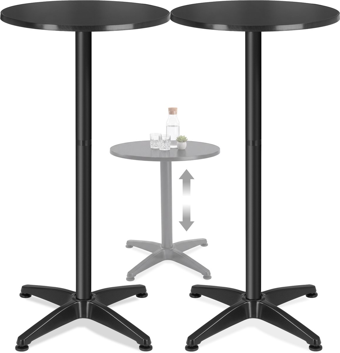 Tectake Statafels - Set van 2 Ronde Bistrotafels - Bartafels van Aluminium - In Hoogte Verstelbare Tafel Tussen 70 cm en 110 cm - Partytafel - Tuintafel - Balkontafel - Biertafel - Weerbestendig - Ø 60 cm - Zwart