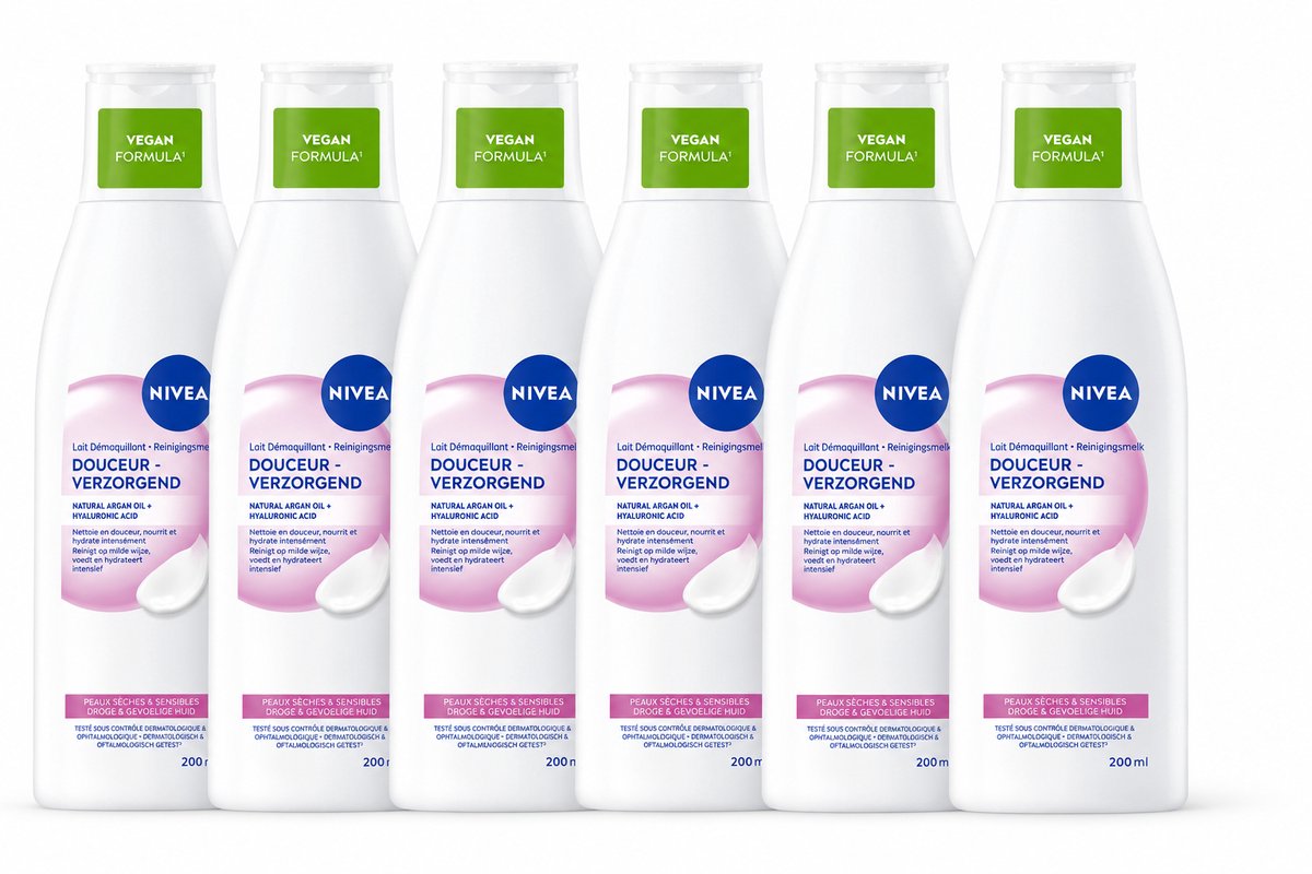 NIVEA Verzorgende reinigingsmelk - Droge en Gevoelige huid - Make-up Remover - Gezichtsreiniger - 6x200 ml