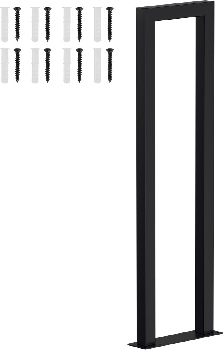 U-vormige trapleuning 100 cm zwart – ijzeren leuning met vierkante buis, trede-montage, binnen en buiten, incl. afdekkappen