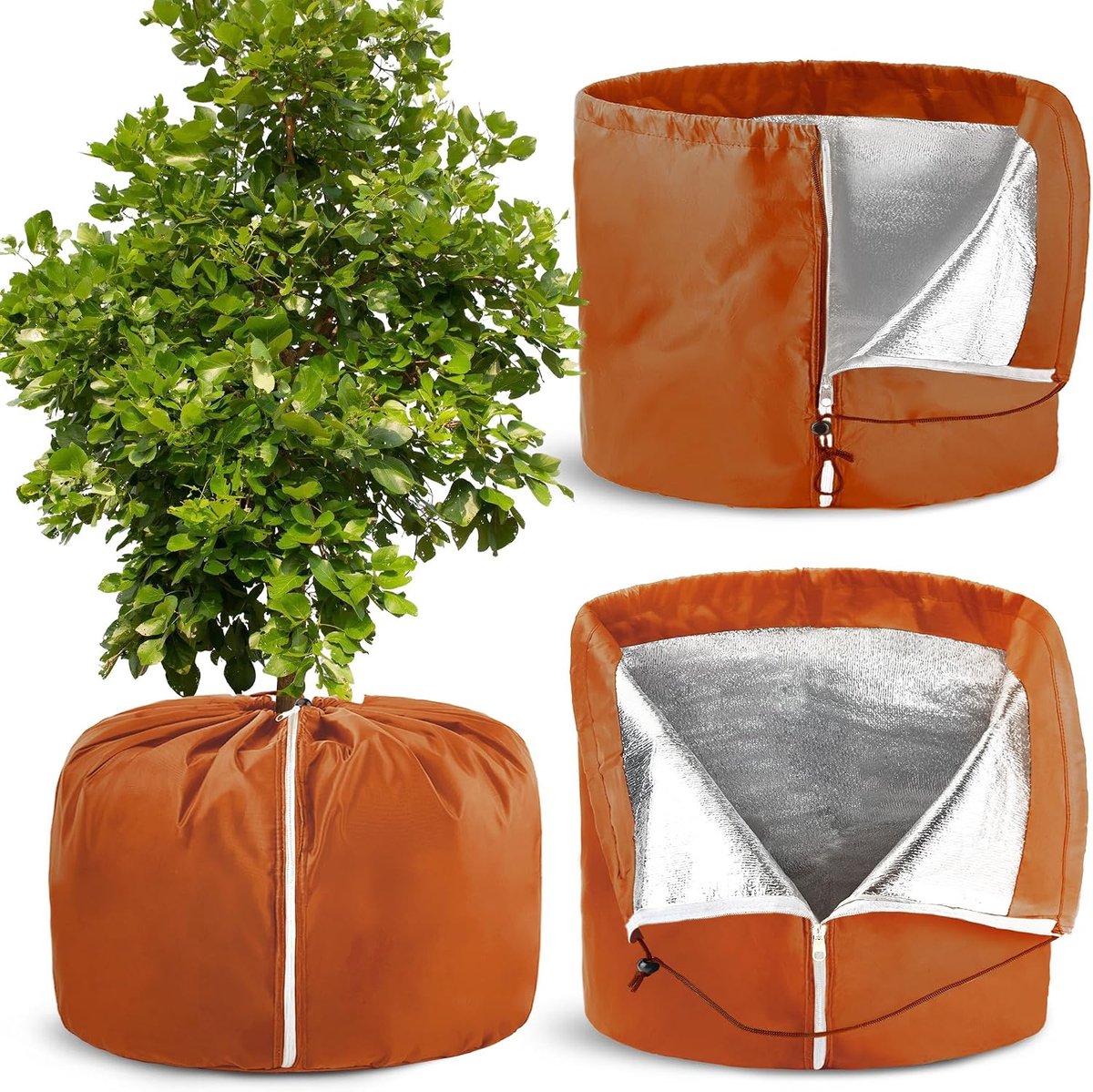 Set van 2 plantenhoezen - 45 x 50 cm - Winterse isolatiehoezen voor plantenpotten - met trekkoord en ritssluiting - Vorstbestendig - Plantenpothoezen voor buiten - Winterse plantenhoes ter bescherming tegen vorst - Vorstbestendige tas (bruin-M)