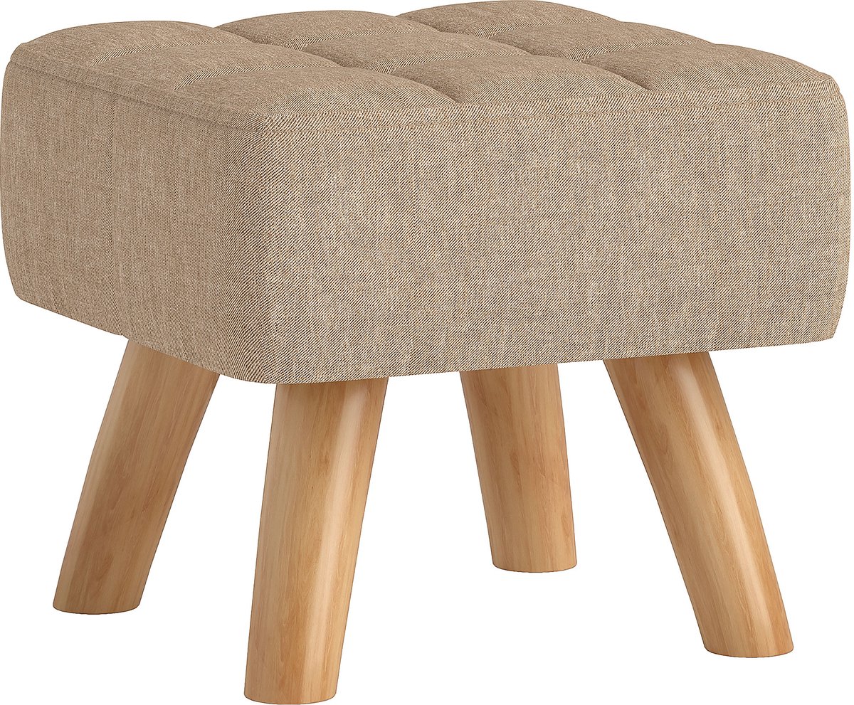 Voetenbankje, rechthoekig voetenbankje met stevige houten poten, modern voetenbankje met linnen bekleding, voetenbankje voor het wisselen van schoenen in de woonkamer, gewatteerde zitting voor de slaapkamer