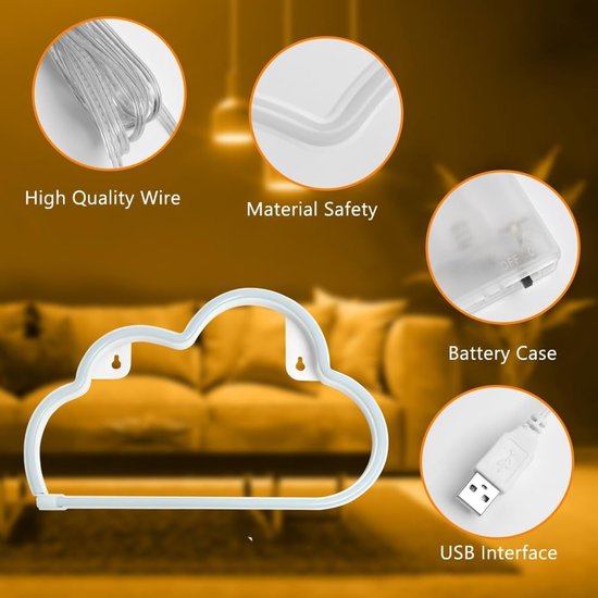 Warm Witte Wolk Neonlamp - Batterij of USB Aangedreven, Perfect voor Kamerdecoratie, Nachtlampje voor Slaapkamer, Bar & Feest — afbeelding 4